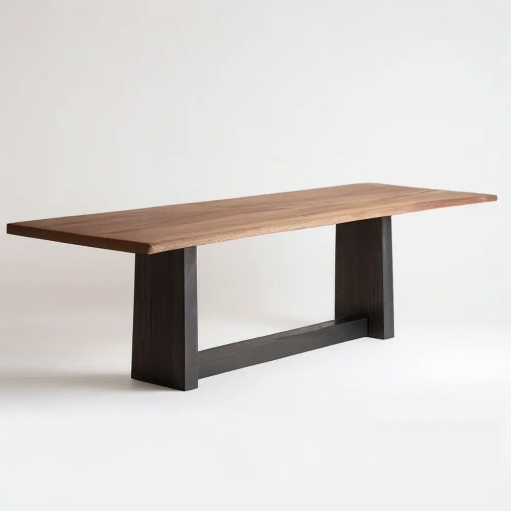 Prostokątny stół z litego drewna 180 x 80 x 75 cm, Naturalny brąz/Czarny
