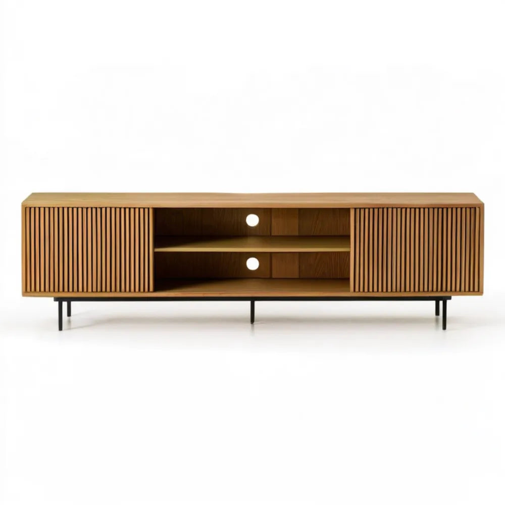 Szafka RTV z MDF z fornirem orzechowym, brązowo-czarna, 180 x 40 x 54 cm