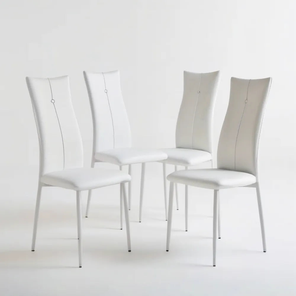Zestaw 4 białych krzeseł z ekoskóry PU na stalowych nogach, 100 × 42 × 45 cm