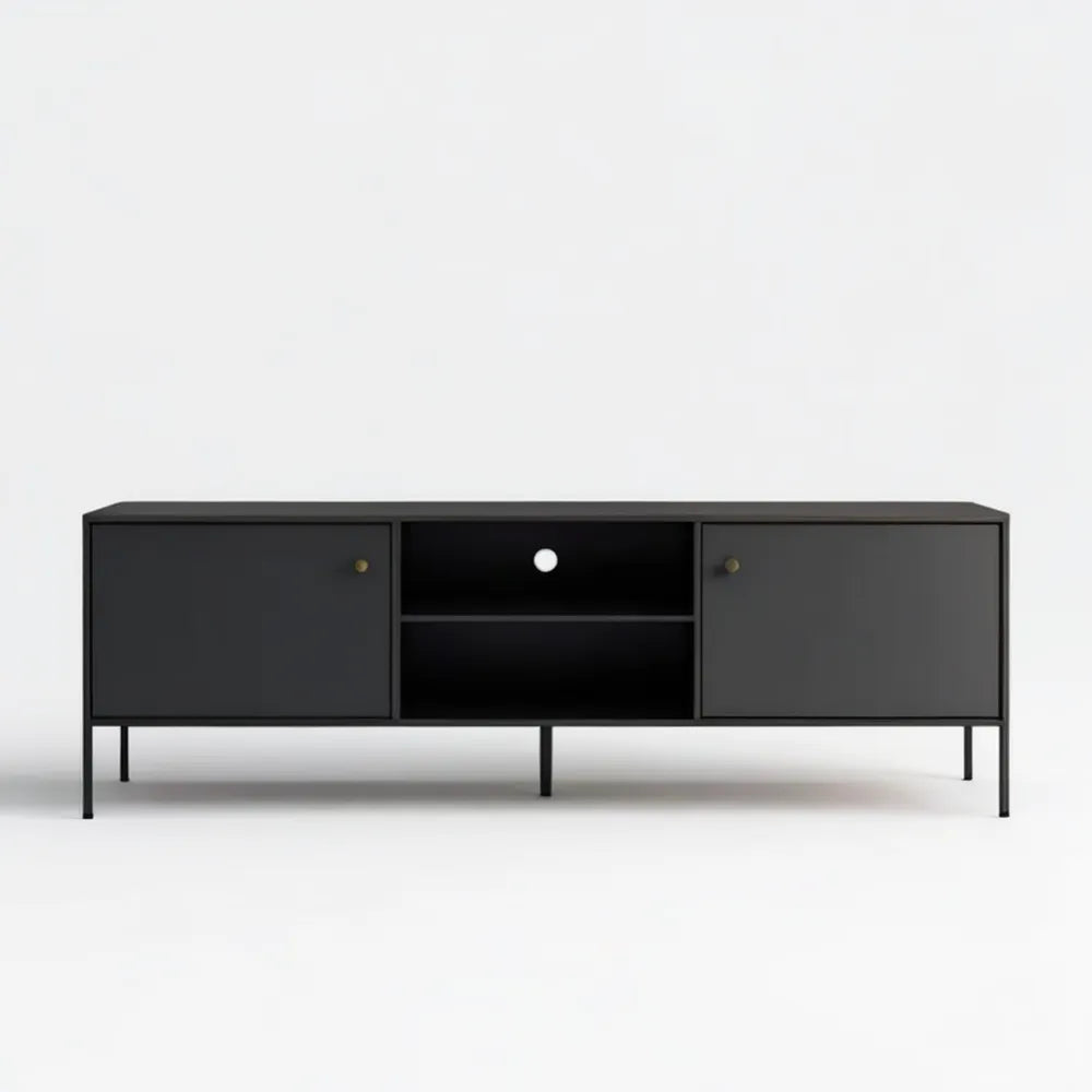 Czarna szafka RTV 160 x 40 x 60 cm z metalowymi nogami