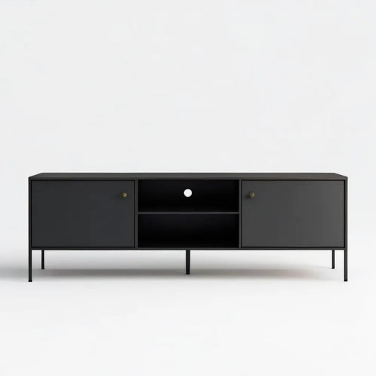 Czarna szafka RTV 160 x 40 x 60 cm z metalowymi nogami