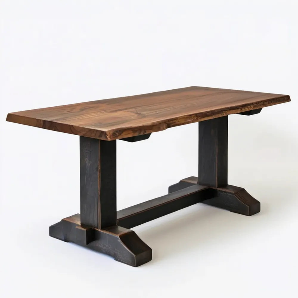 Prostokątny stół z litego drewna akacjowego 180 x 90 x 75 cm brązowy/czarny