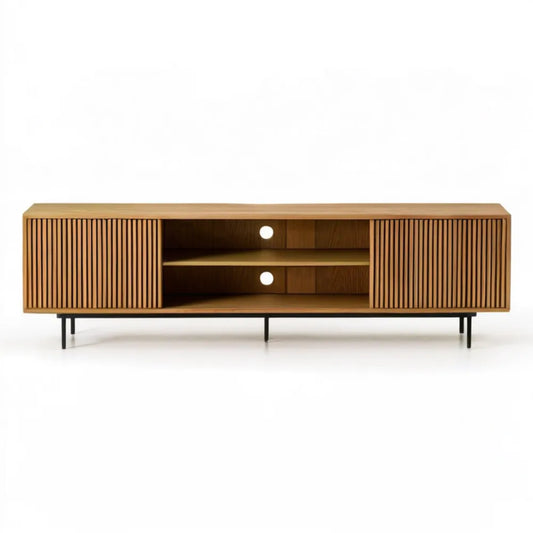 Szafka RTV z MDF z fornirem orzechowym, brązowo-czarna, 180 x 40 x 54 cm